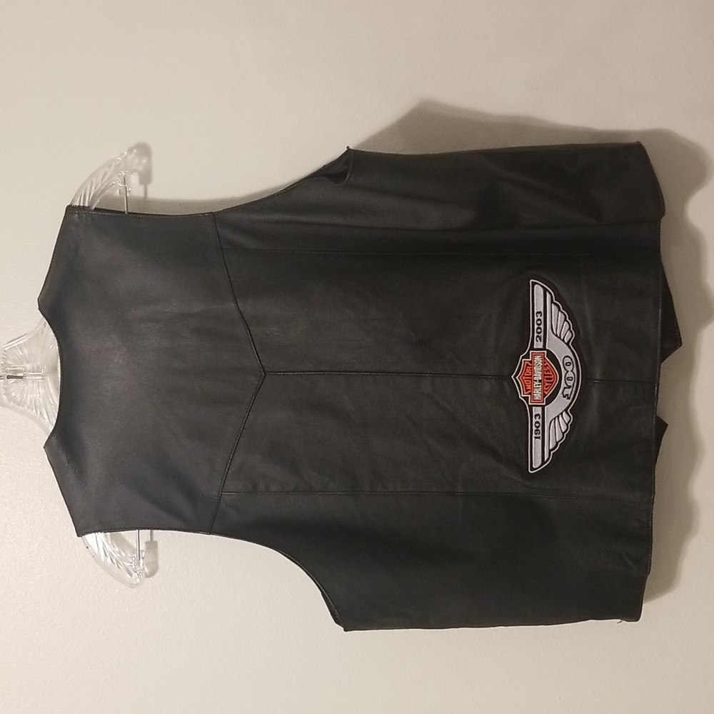 Biker Vest Lightweight Leather Size 38 with Harley 100th Anniversary Patch